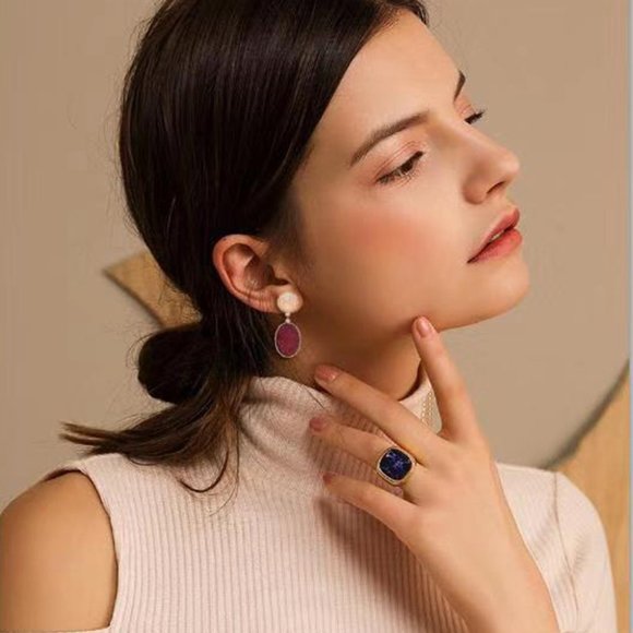 Anthropologie‎ Druzy Wine Teardrop Dangle Earrings - Picture 4 of 12